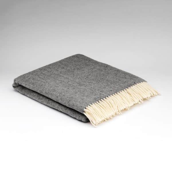 McNutt Storm Grey Heritage Herringbone Pure Wool Throw