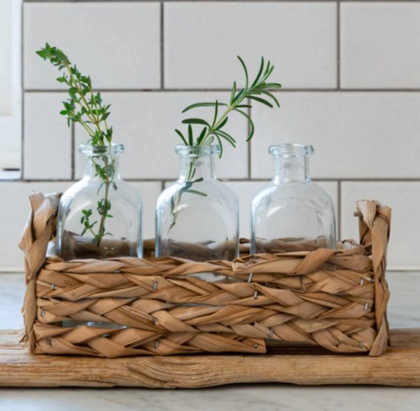 Straw Basket with Bottle Vases