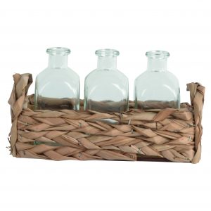 Straw Basket with Bottle Vases