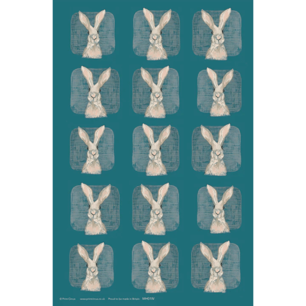 Hare on Teal Gift Wrap